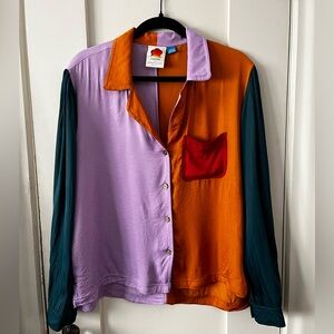 Anthropologie Farm Rio Colorblock Buttondown Size M Petite